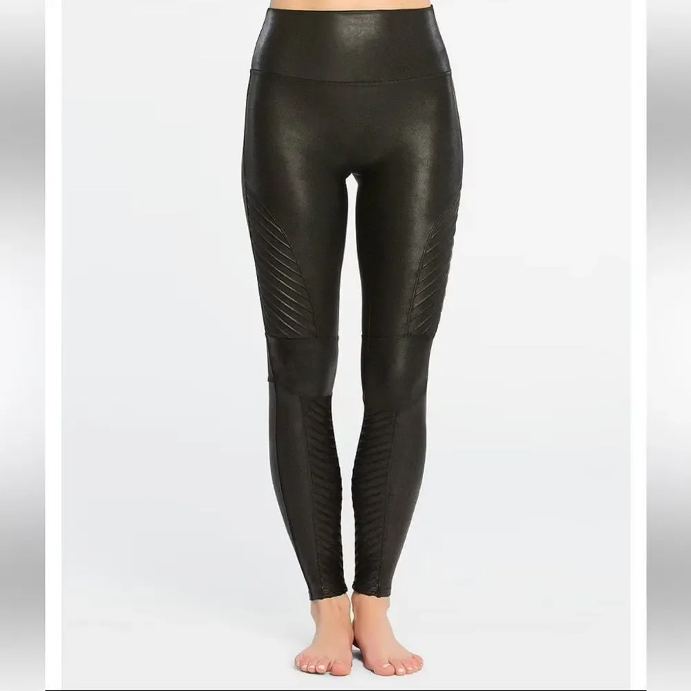 Spanx Black Vegan Leather Moto Leggings size Small